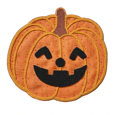 Semi-Beaded Jack-o'-Lantern Pumpkin Placemat, 15x14