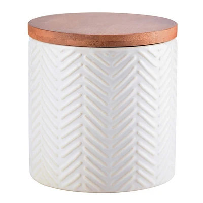 White Chevron Embossed Canister, 5"