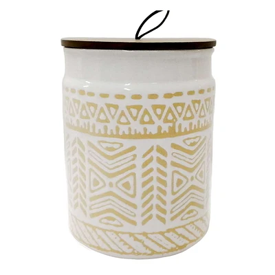 Ivory Tribal Stoneware Canister, Large