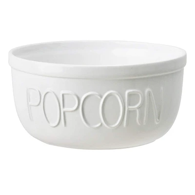 White Stoneware Popcorn Bowl