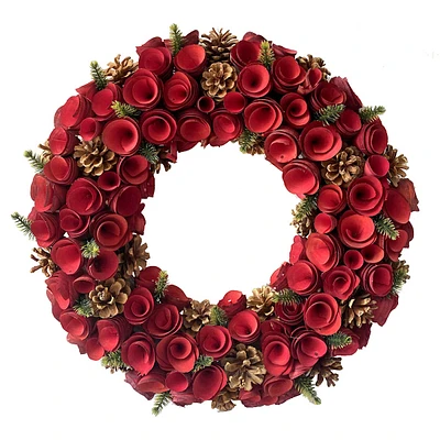 Red Wood Curl Wreath, 18"