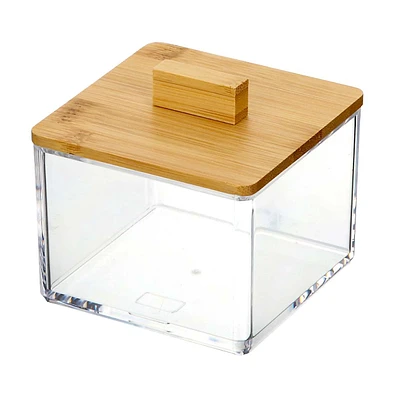 Bamboo Lid Square Clear Cosmetic Organizer