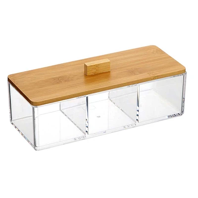 3-Section Clear Cosmetic Organizer with Bamboo Lid