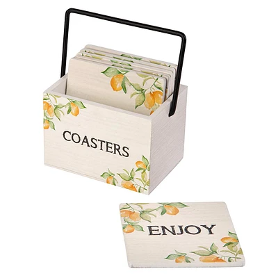 Set of 6 Lemon Coasters with Caddy