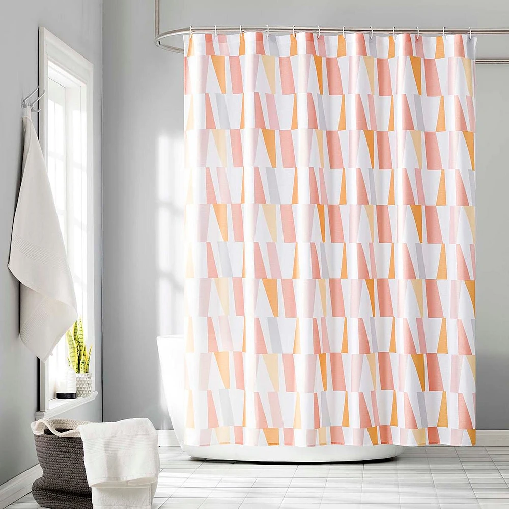 13-Piece Libra Pink Clay Geometric Shower Curtain Set, 70x72