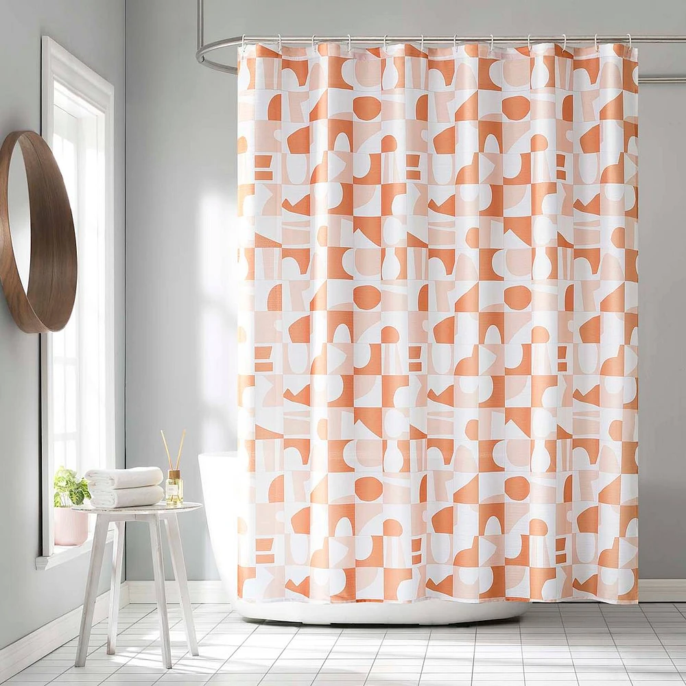 13-Piece Mazi Terracotta Geometric Shower Curtain Set, 70x72