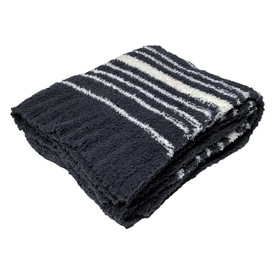 Grey Stripe Cozy Knit Throw Blanket, 50x60