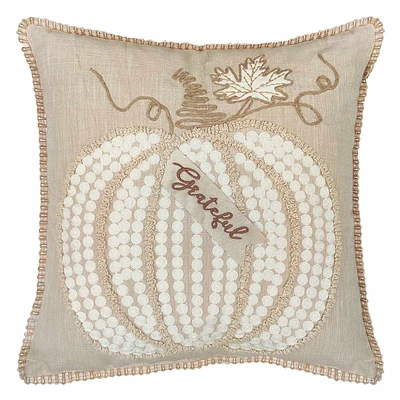 Neutral Embroidered Pumpkin Throw Pillow, 18"