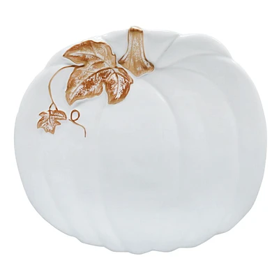 White & Gold Pumpkin Salad Plate, 8.5x7