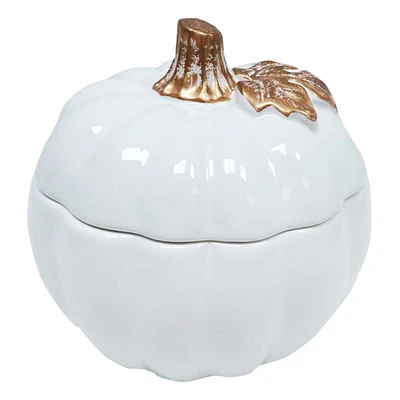 White & Gold Pumpkin Soup Bowl with Lid, 23oz