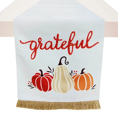 Grateful Embroidered Table Runner, 72x13