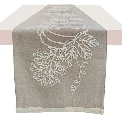 Embroidered Pumpkin Chambray Table Runner, 72x13