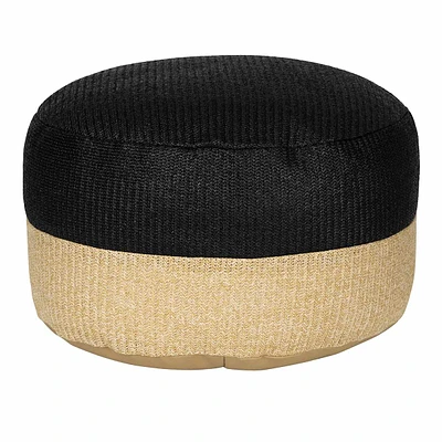 Crosby St. Tan & Black Color Block Textured Outdoor Pouf, 23"