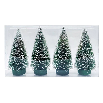 Set of 4 Green Sisal Trees with Snow, 5"