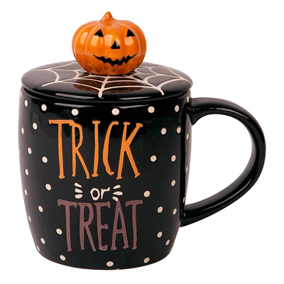 Black Trick or Treat Mug with Jack-o'-Lantern Lid