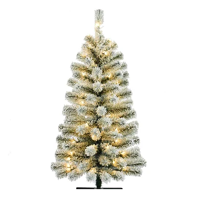 (A27) Pre-Lit Flocked Douglas Fir Christmas Tree, 4'