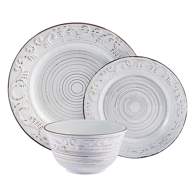 Trellis 12-Piece Stoneware Dinnerware Set, White