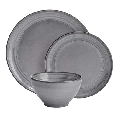 Drea 12-Piece Grey Stoneware Dinnerware Set