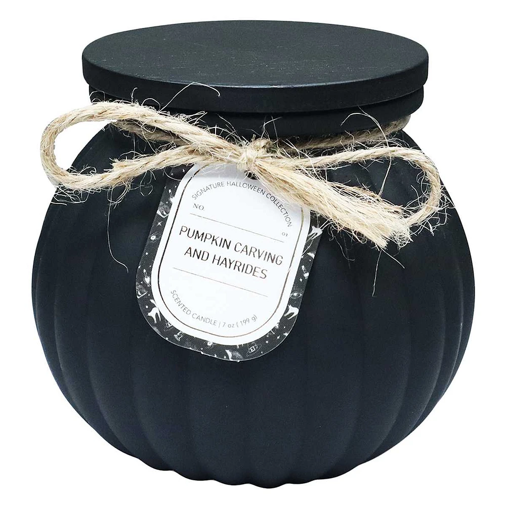 Pumpkin Carving & Hayrides Scented Black Pumpkin Jar Candle