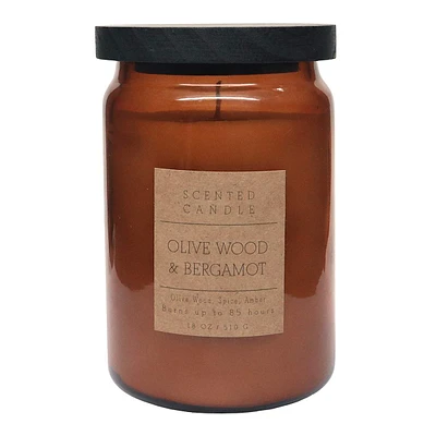 Olive Wood & Bergamot Scented Jar Candle, 18oz