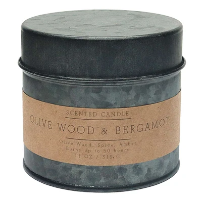 Olive Wood & Bergamot Scented Tin Candle, 11oz