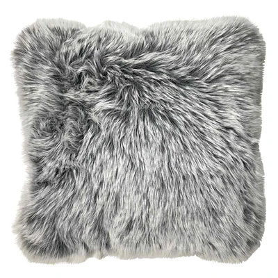 Grey Tipped Faux Fur Throw Pillow