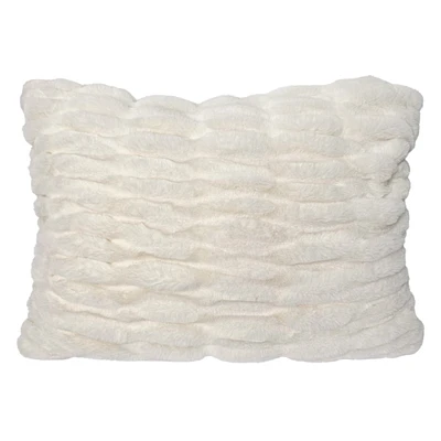 Beige Ruched Faux Fur Throw Pillow