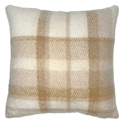 Tan Plaid Mohair Throw Pillow