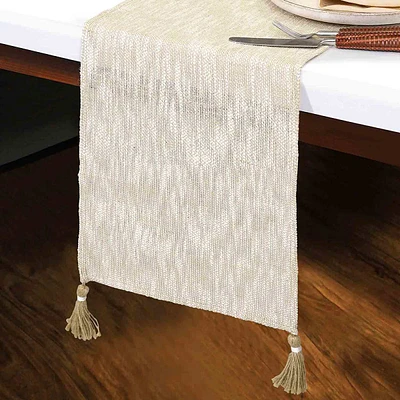 Natural Woven Jute Table Runner with Tassels, 72x14