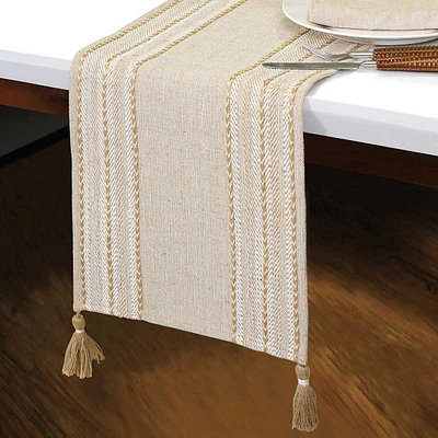 Natural Woven Jute Table Runner with Stripes, 72x14