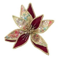 Burgundy Fabric & Sequin Flower Ornament, 8"