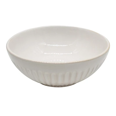 Ribbed White Ceramic Serving Bowl, 10"