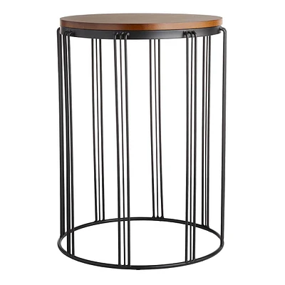 Wooden Top & Black Metal Plant Stand