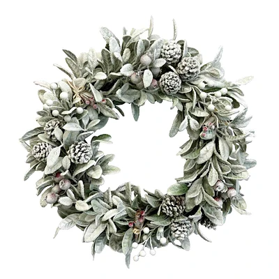 Dia 24In Flocked Lamb Ear Fruits Wreath