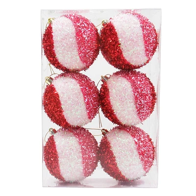 6-Count Red, Pink, & White Swirled Tinsel Ornaments, 3.1"