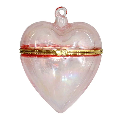 Hand-Blown Glass Heart Trinket Box Ornament, 4"