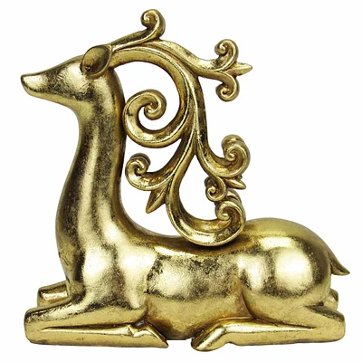 8 in Resin Gold Lying Deer with Scroll Antlers