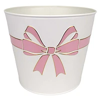 White Metal Container with Pink Bow, 8"