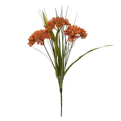 Orange 3-Head Queen Anne's Lace & Onion Grass Bush, 8"