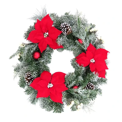 Poinsettia / Berries / Pinecones Wreath 22In