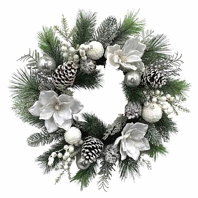 24 Magnolia Ornament Mix Wreath White