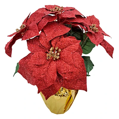 16 GLITZ POINSETTIA POT RED