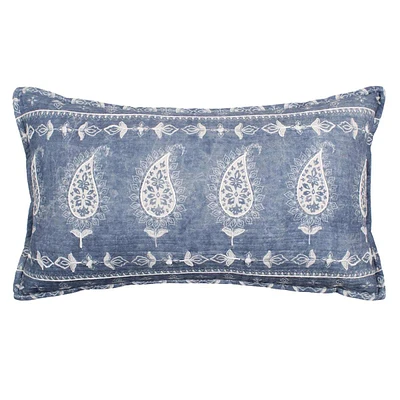 Blue Matelasse Block Print Throw Pillow, 14x20