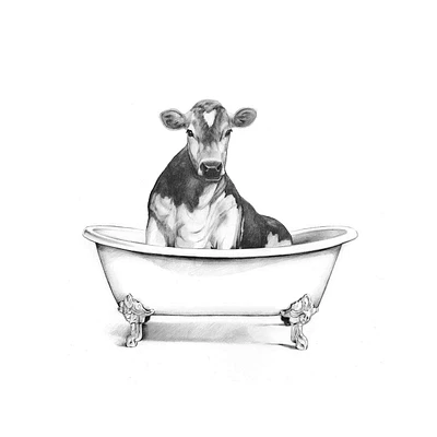 Farm Cow In Bath Tub Canvas Wall Art, 12x16