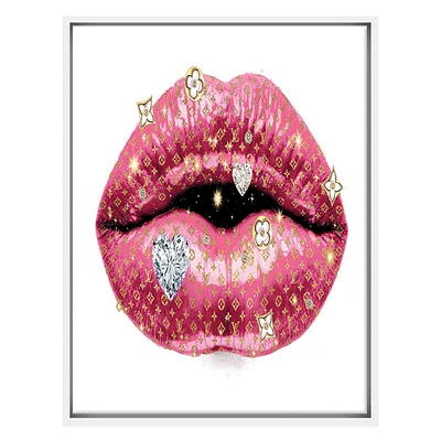 Framed Glam Lips Canvas Wall Art, 16x12