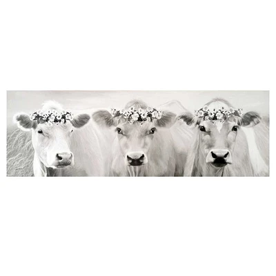 Flower Crown Cows Canvas Wall Art, 36x12