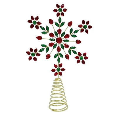 Classic Christmas Red & Green Gemstone Snowflake Tree Topper, 13"