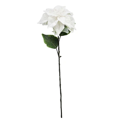 White Poinsettia Snowy Floral Stem, 28"