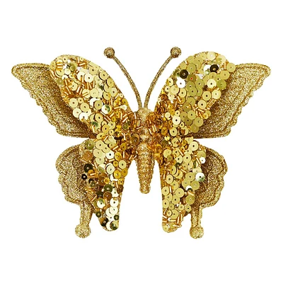 Gold Sequin Butterfly Clip Ornament, 7"