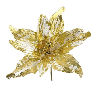 Gold Velvet Poinsettia Floral Pick, 10"